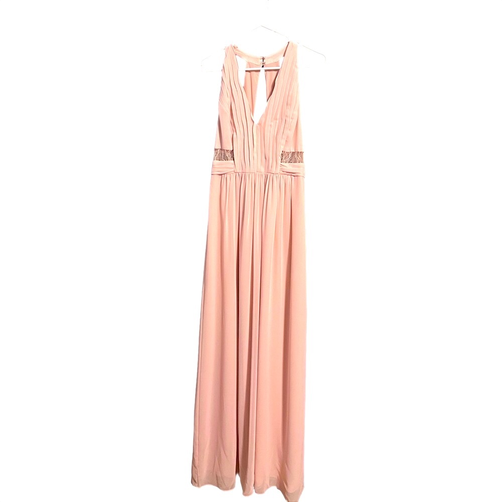 BCBGeneration Pleated Lace-Inset V-Neck Chiffon Maxi Gown